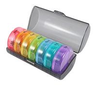 Reinscer Organizador diario de pastillas ( al día) - Caja semanal de pastillas AM/PM, organizador redondo de medicamentos, caja de 7 pastillas (caja gris)