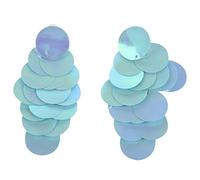 Reinscer Plástico de la lámina círculo lentejuelas larga colgante pendientes pescado escamas lentejuelas pendientes azul, Placa de plástico, aleación