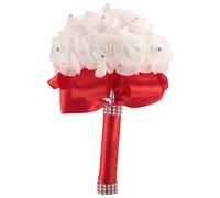 Reinscer R - Ramo de flores para boda, ramo de flores artificiales, con cinta roja y