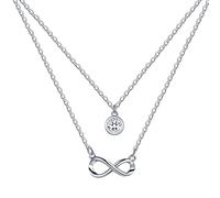 REIOT Collar infinito Mujer Cadena de Doble Capa de Plata de Ley 925 con Zirconia Cúbica 3A, Regalo de Cumpleaños del Día de la Madre para su Mamá Esposa Novia, Ajustable 43+5cm