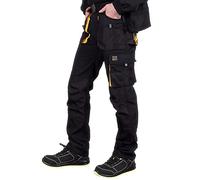 REIS FORECO-T BY62 Pantalón de Trabajo para Hombre, Protector, Anticorte, Cargo, 80% Poliéster 20% Algodón, Negro-Amarillo, Talla 62