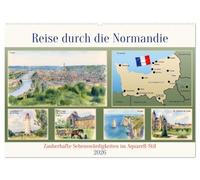 Reise durch die Normandie (Wandkalender 2026 DIN A2 quer), CALVENDO Monatskalender: Zauberhafte Sehenswürdigkeiten im Aquarell-Stil