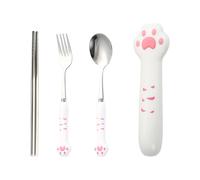 Reisebesteck,Bootoow Camping Besteckset,Besteck für Unterwegs Reisebesteck mit Etui Besteck To Go Campingbesteck für Arbeit, Schule, Camping Und Reisen Outdoor Besteck Rosa Katzenform