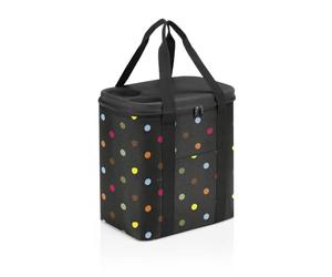 reisenthel coolerbag XL - Bolsa térmica para transportar comida, hecha de botellas PET recicladas, para irte de picnic o de compras, en negro, Couleur:dots