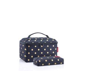 reisenthel Juego de beautycase - Nuestro set de regalo de neceser y bolsa rectangular para vacaciones, Metallic Dots Blue, 17 x 18 x 17 cm + 21 x 8 x 4 cm, Moderno y metálico con lunares azules
