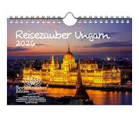 Reisezauber Hungría Calendario DIN A5 para 2026 Budapest viajes vacaciones - Contenido: 1 calendario, 1 colgante de Navidad, 1 x colgante de felicitación (total 3 piezas)