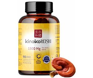 Reishi Puro Cápsulas 1500 mg Ganoderma Lucidum Rojo Extracto Concentrado 20:1 con 50% Polisacáridos Beta Glucanos 90 Cápsulas Veganas. KinokoReishi
