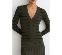 Reiss Striped Craft Stitch Top Khaki Green/black Talla: XS | Manga Larga Outlet | Mujer | Marrón