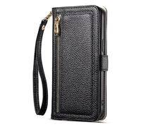 Reißverschluss Handyhülle für Samsung Galaxy S25 Ultra 5G Hülle, Handyhülle für Samsung Galaxy S25 Ultra 5G Tasche mit Kartenfach Magnetic Geld Slot Ständer Flip Case Leder Schutzhülle,schwarz