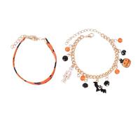 REITINGE 1 juego de pulseras de la amistad de Halloween con cuentas de arroz, pulsera de aleación de calavera de murciélago de terror, joyería hecha a mano, As shown in the picture, they are about