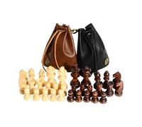 REITINGE 32 piezas de ajedrez internacional de madera con bolsa, talladas a mano, figuras de peones, accesorios de mesa, figuras internacionales de ajedrez, juego de mesa para principiantes