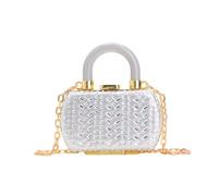 REITINGE Bolsa de noche pequeña con diamantes de imitación de lujo para bodas y fiestas, tamaño compacto, bolsa de mano para pintalabios, correa de cadena extraíble, Silver, 01style