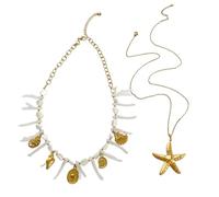 REITINGE Collar ajustable apilable de múltiples hebras inspirado en el mar, cuentas de estrellas de mar, diseño de concha natural, diseño de coral, regalo de cumpleaños, joyería apilable