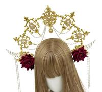 REITINGE Corona de ángel Halos, diadema de diosas de María, tiaras doradas, coronas de Lolitas, coronas de boda, cosplay, Halloween, tocado, diadema para mujeres, diosas, coronas, diosas, tiaras