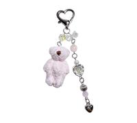 REITINGE Elegante llavero de oso de peluche con cadena de cuentas, colgante suave hecho a mano para bolsas y teléfonos, llavero de oso accesorio, B, Talla única