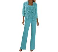 REITINGE Elegante traje de gasa para mujer, conjunto de 3 piezas con chaquetas de lentejuelas para madre de la novia, trajes de fiesta de boda con lentejuelas, verde, US 20W