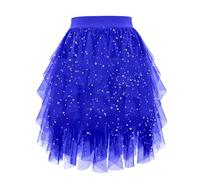 REITINGE Faldas asimétricas de tul para mujer, con lentejuelas brillantes, tutú corto, acampanado, de malla, cintura alta elástica, falda de Halloween, falda en capas, azul, S
