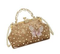REITINGE Llamativo bolso de noche para mujer con forma de concha con cadena de hombro desmontable, decoración de perlas de lujo, Gold, Talla única