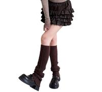 REITINGE Mangas de lana de punto para mujer con diseños de rombos para invierno, calentadores térmicos de piernas sin pies, calcetines largos para botas de esquí, camping, Color café, Talla única