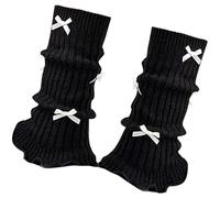 REITINGE Mangas elásticas de punto acanalado para mujeres y niñas, con lazo dulce y volantes, sin pies, calcetines de moda, puños para botas, Lazo blanco sobre negro B, Talla única