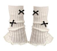 REITINGE Mangas elásticas de punto acanalado para mujeres y niñas, con lazo dulce y volantes, sin pies, calcetines de moda, puños para botas, Lazo negro sobre blanco B, Talla única