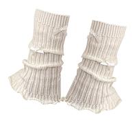 REITINGE Mangas elásticas de punto acanalado para mujeres y niñas, con lazo dulce y volantes, sin pies, calcetines de moda, puños para botas, Lazo blanco sobre blanco B, Talla única