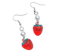 REITINGE Pendientes, delicados aretes colgantes de gancho con dije de fresa, joyería de moda para niñas y mujeres, As shown, Acrílico y aleación