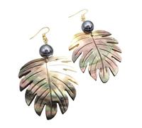 REITINGE Pendientes, pendientes colgantes de conchas marinas naturales, perlas, anillos de oreja, adornos geométricos elegantes para estudiantes, As shown, mariscos negros