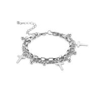 REITINGE Pulsera con colgante de cruces de moda para mujer, elegante pulsera de doble capa, As shown, Acero inoxidable