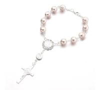 REITINGE Pulseras de perlas de bebé, bautizo, religioso, católico, cadena de dedo, rosario pequeño, multicolor, pulsera para llevar en la muñeca, As shown, Metal