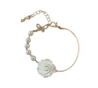 REITINGE Pulseras hechas a mano con perlas de imitación con rosas elegantes que simbolizan la amistad apasionada y elegante, Total length: 21cm, perlas de imitación