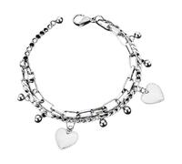 REITINGE Pulseras, pulsera de corazón con cadena ajustable, sofisticada pulsera de doble corazón, adorno para mujeres a la moda, As shown, acero de titanio