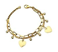 REITINGE Pulseras, pulsera de corazón con cadena ajustable, sofisticada pulsera de doble corazón, adorno para mujeres a la moda, As shown, acero de titanio
