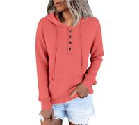 REITINGE Sudadera acanalada con capucha para mujer, manga larga, cuello de botón, cordón, ajuste holgado, para actividades al aire libre, sudadera de manga larga con botones para mujer, Preguntas