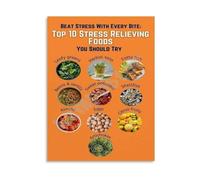 REIUAFWYGV Beat Stress With Every Bite Poster Healthy Eating Guide Canvas Wall-Art for Mental Health Home Decor(Framed,08x12inch(20x30cm))