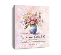REIUAFWYGV Canvas Wall-Art Psalm 139 14 You Are Beautiful Fearfully and Wonderfully Made Print for Girls Room Home Decor(Framed,08x12inch(20x30cm))