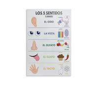 REIUAFWYGV Five Senses Educational Art, Spanish Language Learning Canvas Wall-Art for Classroom, Living Room and Bedroom Decor(Framed,08x12inch(20x30cm))