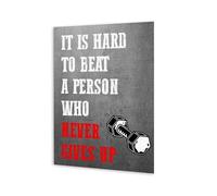 REIUAFWYGV It's Hard to Beat a Person Who Never Gives Up Canvas Wall-Art - Inspirational Gym Quote for Home Gym, Sports Room & Fitness Center Decor(Framed,08x12inch(20x30cm))