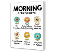 REIUAFWYGV Morning Affirmations Canvas - Uplifting Mental Health Wall-Art, Inspirational Daily Quotes Print for Classroom, Preschool, Office and Counselor Decor (Framed,08x12inch(20x30cm))