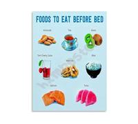 REIUAFWYGV Sleep Wellness Wall-Art Foods to Eat Before Bed Poster Healthy Eating Canvas Print for Bedroom Living Room Decor(Framed,08x12inch(20x30cm))