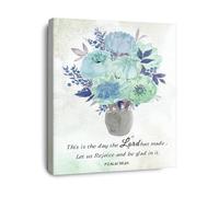 REIUAFWYGV Watercolor Teal Floral Canvas Wall-Art Psalm 118 24 This is the Day the Lord Has Made Print for Girls Room Home Decor(Unframed,16x24inch(40x60cm))