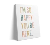 REIUAFWYGV Welcome Wall-Art: I'm So Happy You're Here in Pastel Typography, Warm Minimalist Canvas Print for Classroom, Entryway, Room and Home Decor(Framed,08x12inch(20x30cm))