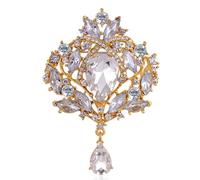 Reizteko Broche de ramo de diamantes de imitación de cristal para mujer (cristal dorado), Diamantes de imitación, plateado