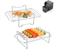 Rejilla air fryer 6 PCS Soporte de vapor para freidora de aire Soporte de vapor de metal Brochetas para freidora de aire Accesorios para freidora de aire Grill Para Ninja Dual AF300EU AF400EU Silver