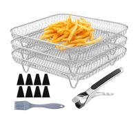 Rejilla Cuadrada para Freidora de Aire,Rejilla para Beicon de Freidora de Aire de 20 cm | Juego de 13 Piezas de Bandejas de Secado Apilables Antiadherentes de Acero Inoxidable para Cocinar Horno