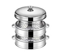 Rejilla de acero inoxidable for cocinar al vapor con pescado y bollos rellenos, utensilios cocina para Dumpling Momo(25.4cm 2 layer 1 Lid)