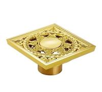 Rejilla de desagüe cuadrada de latón dorado de 10 x 10 cm, para ducha y bañera, para balcón, cubierta de desagüe al aire libre, sifón de baño para una gestión eficiente de residuos