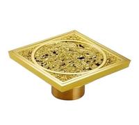 Rejilla de desagüe cuadrada de latón dorado de 10 x 10 cm, para ducha y bañera, para balcón, cubierta de desagüe al aire libre, sifón de baño para una gestión eficiente de residuos