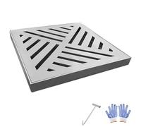 Rejilla de Drenaje Exterior, Tapa de Alcantarilla Empotrada de Acero Inoxidable 304 con Gancho y Malla Filtrante para Jardín, Garaje, Patio y Pavimento(20x20cm/8x8in)