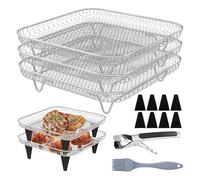 Rejilla de Freidora de Aire para Horno, Rejilla para Beicon Freidora Aire 20 cm, Juego 13 Piezas Bandejas Secado Apilables Antiadherentes Acero Inoxidable Cocinar Horno
